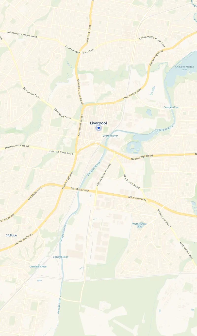Map of the Liverpool service area and the surrounding suburbs we cover.