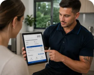 Plumber explaining a service estimate in Liverpool