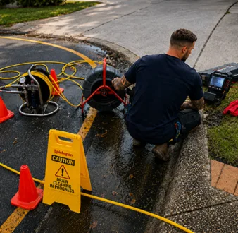 Burst drain pipe being repaired in Liverpool